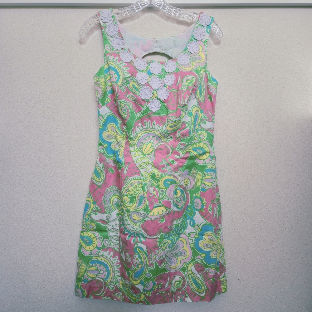 Lilly Pulitzer Nina Chin Chin Floral Elephant & Monkey Print Shift Dress Size 4